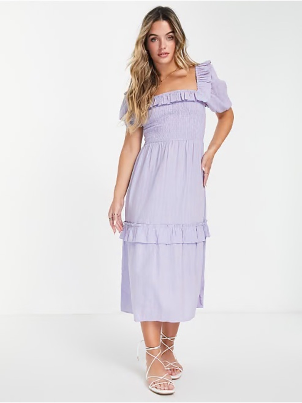 NWT Miss Selfridge Textured Frill Midi Dress in Lilac